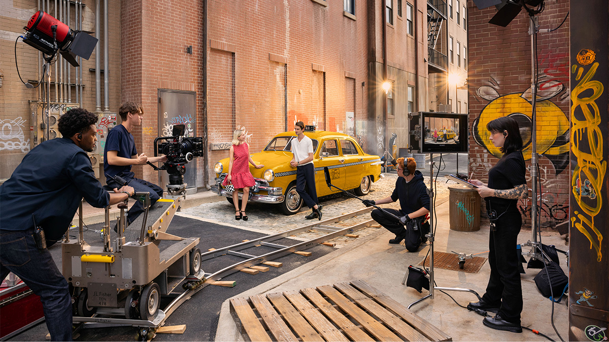 Backlot exterior alley with taxi