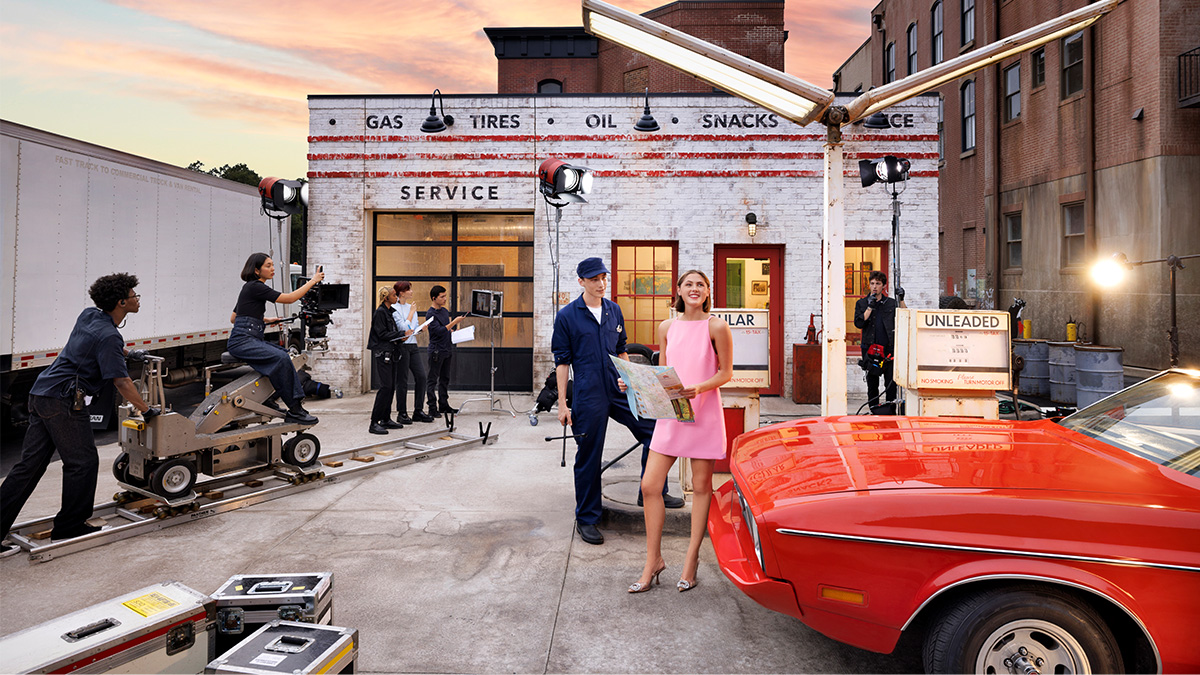 Backlot exterior gas station