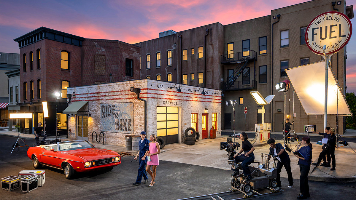 Backlot exterior gas station side view